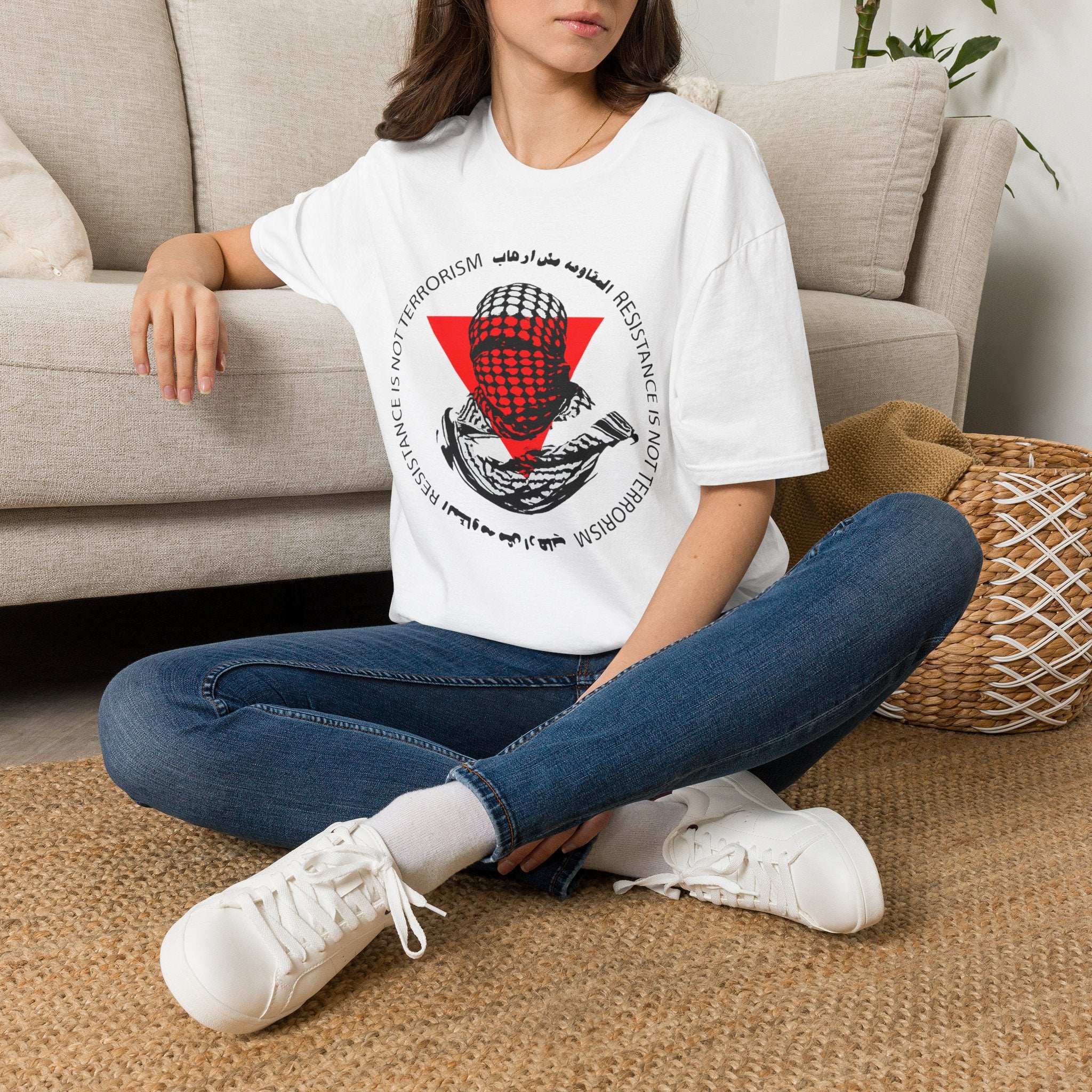 T-Shirt — "Resistance Is Not Terrorism" Palestinian Keffiyeh Graphic