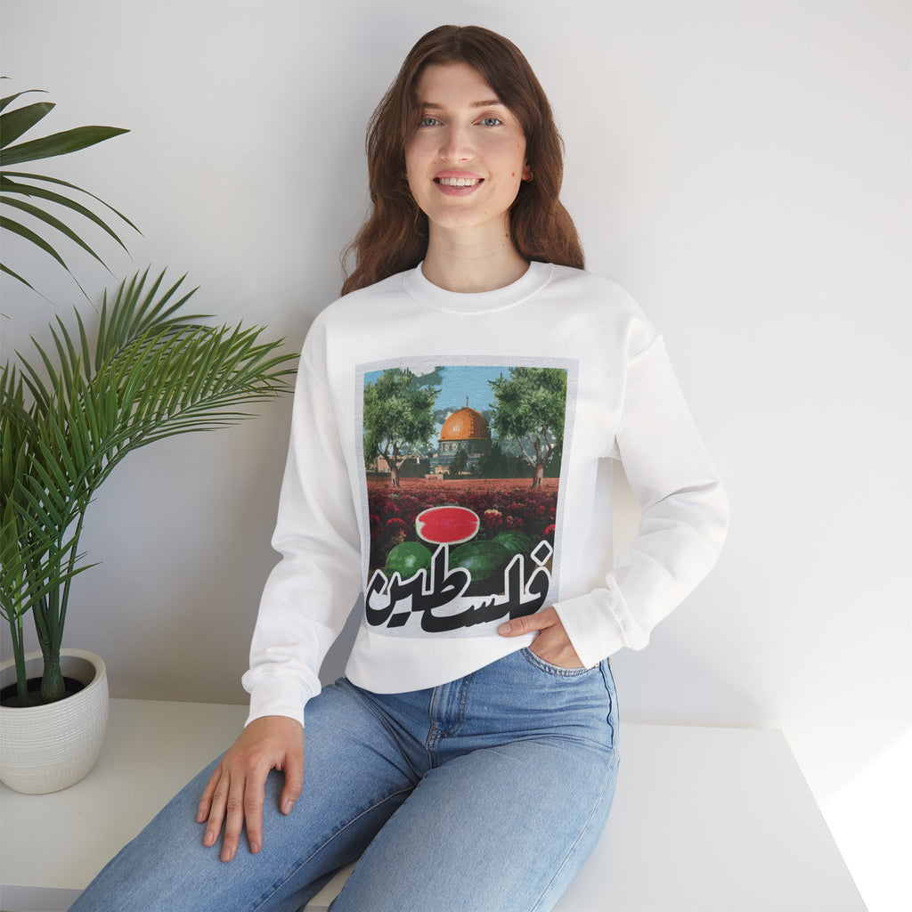 Crewneck Sweatshirt — Palestine Dome of the Rock Graphic (Arabic Script)